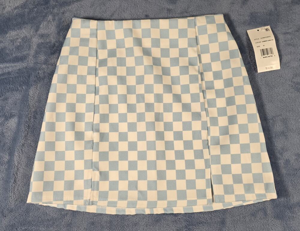 NWT Girls Blue White Checkered Skirt Size M (10-12) Originality Made USA
